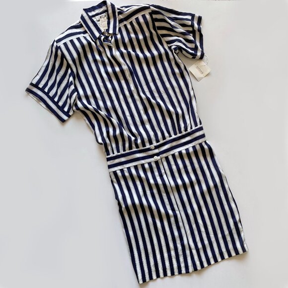 Vintage Retro 1980s DATIANI Navy & White Vertical Stripe Dress Size 12 *NWT - Picture 13 of 14